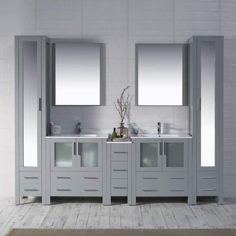 Blossom Sydney 102" Double Sink Vanity Set with Linen Closets & Mirror