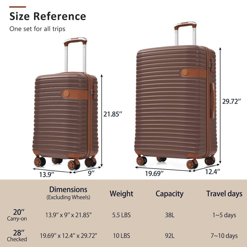 Hardshell Luggage Set with TSA Lock, 360° Spinner Wheels, Lightweight Durable Travel Suitcases for Women/Men Carry-On & Check-In