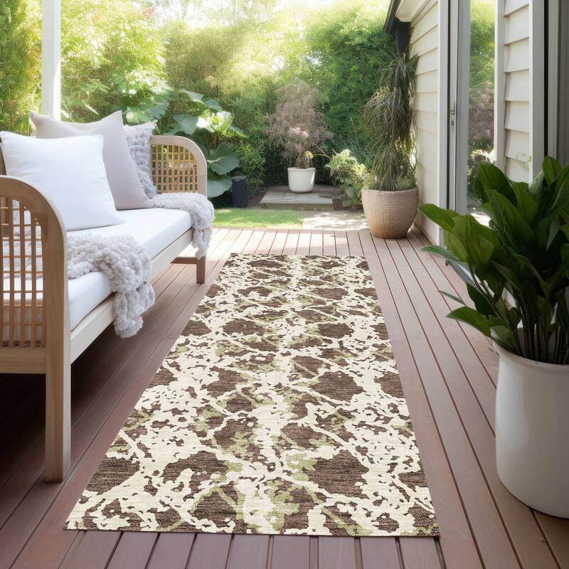 Machine Washable Indoor/ Outdoor Abstract Modern Chantille Rug - Brown - 2'3" x 7'6"