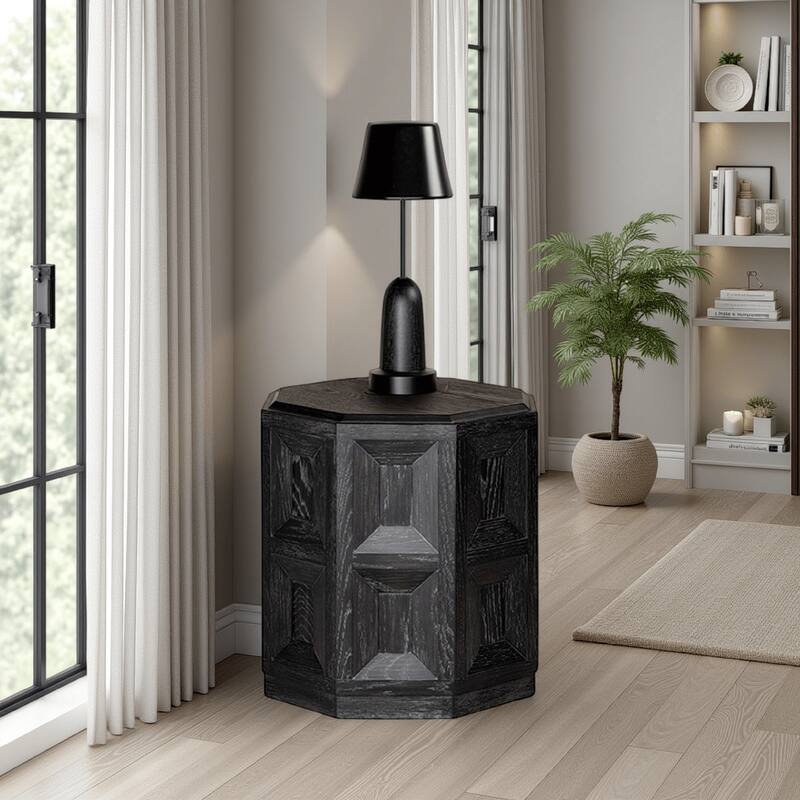Kizie Accent Side End Table, Black Rubberwood, Rectangular 20 Inch