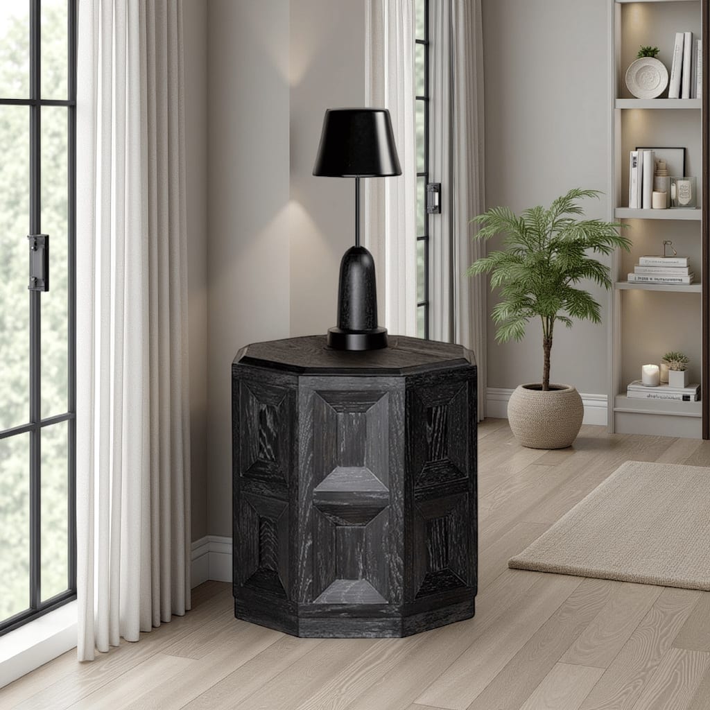 Kizie Accent Side End Table, Black Rubberwood, Rectangular 20 Inch