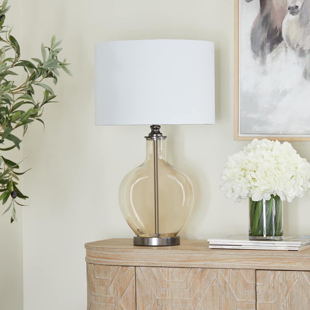 Champagne Glass Room Table Lamp with Drum Shade - 17 x 17 x 27