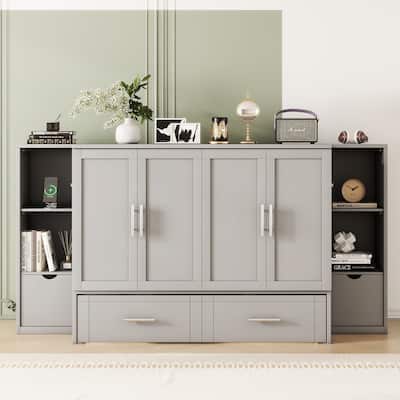 Murphy Bed Full/Queen Size with Storage, Wooden Versatile Platform Bed