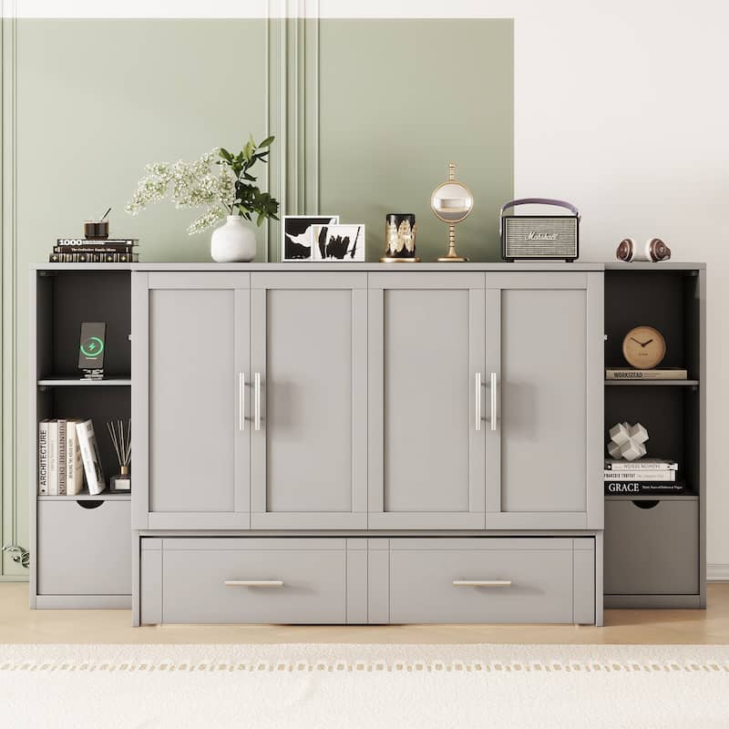 Murphy Bed with Shelves, Drawers, USB Ports