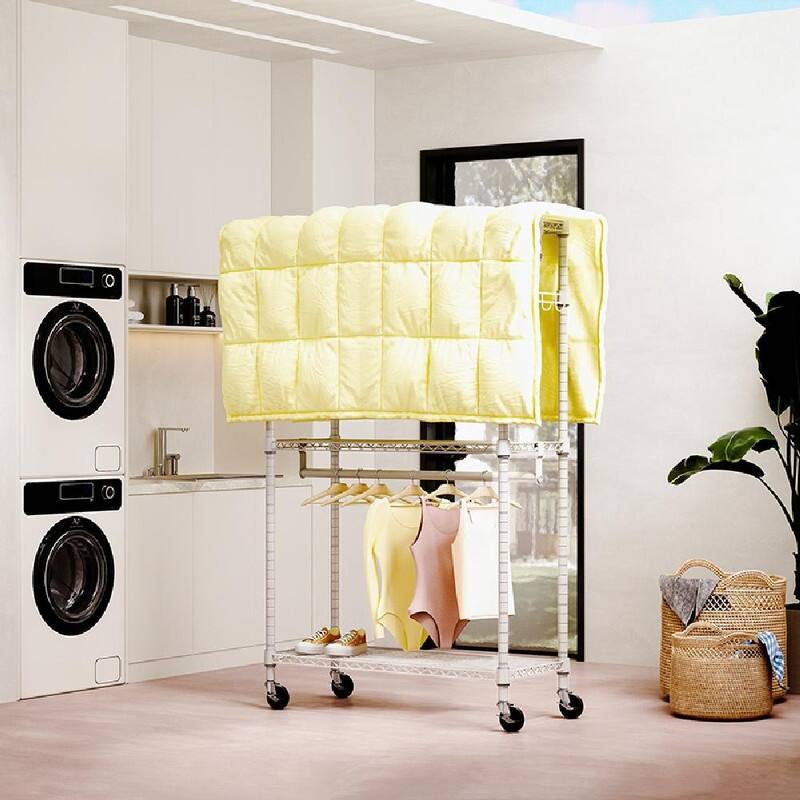 Heavy Duty Rolling Garment Rack with Wheels, 3-Tier Adjustable Wire Shelving, Clothes Rack with 2 Rods & Side Hooks