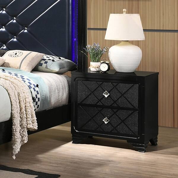 2 Drawers Wood Nightstand in Black Finish - Bed Bath & Beyond - 36158693