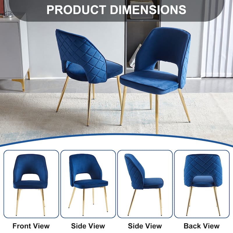 Grey Velvet Dining Chairs with Metal Legs and Hollow Back Upholstered Dining Chairs Set of 4