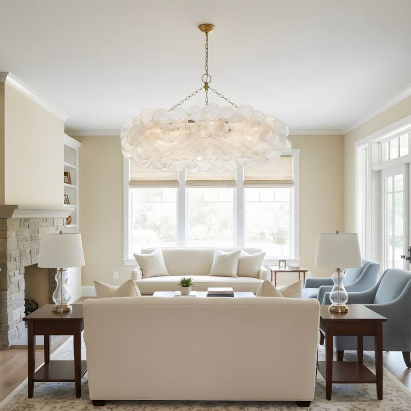Gold Bubble Ball Chandelier, LED Pendant Light with Glass Globes