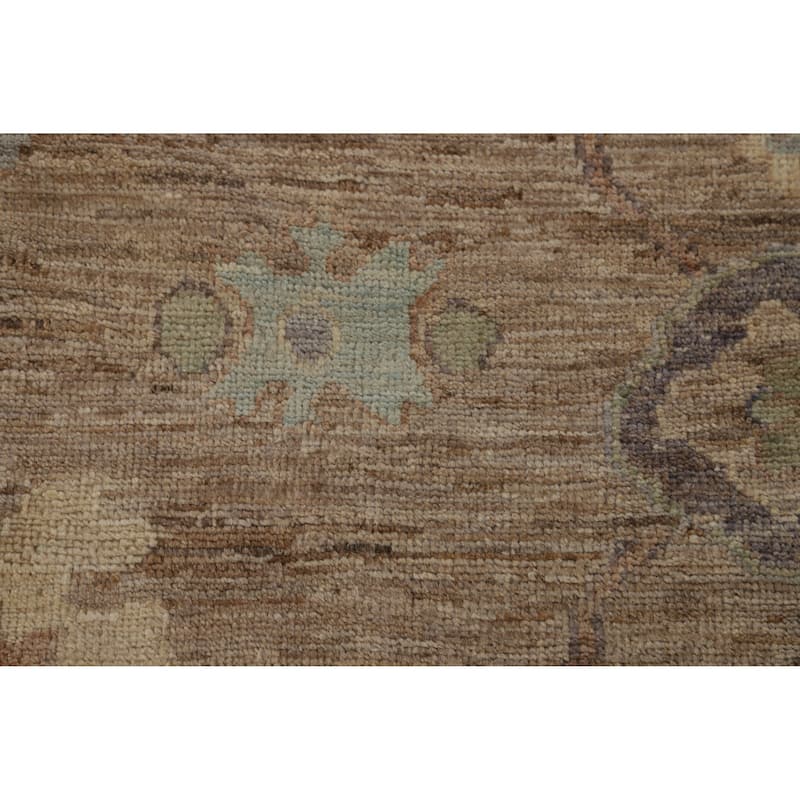 Hand Knotted Oriental 100% Wool Carpet Transitional All-Over Brown Oushak Area Rug - 9' 10'' X 8' 2''