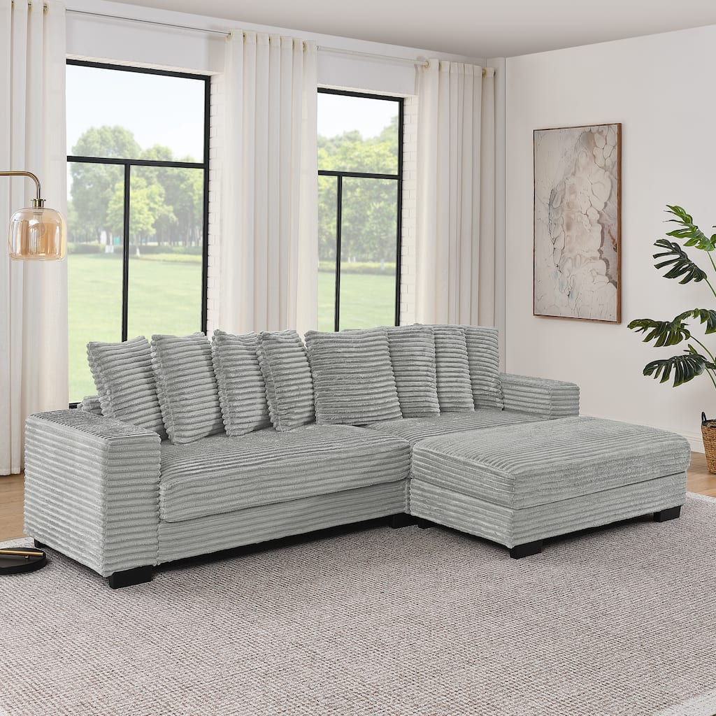 Roomfitters Corduroy Tufted Upholstered Sleeper Sectional Sofa, L-Shape Modular Convertible Sofa with Adjustable Footrests