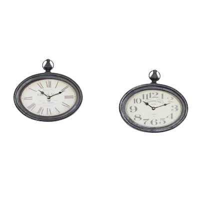 Metal Pocket Watch Style Decorative Wall Clock - Set of 2 Cream - Roche River Decor