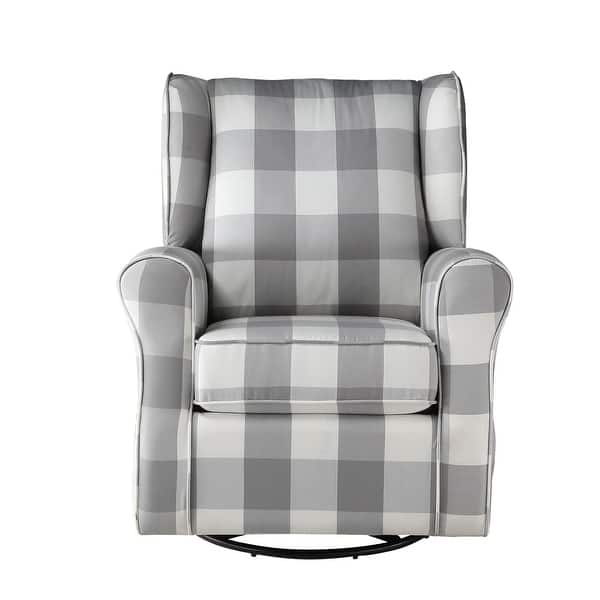 slide 2 of 7, Grey and White Checkerboard Pattern Rolled Arm Swivel Chair with Glider - Classic Elegance Grey