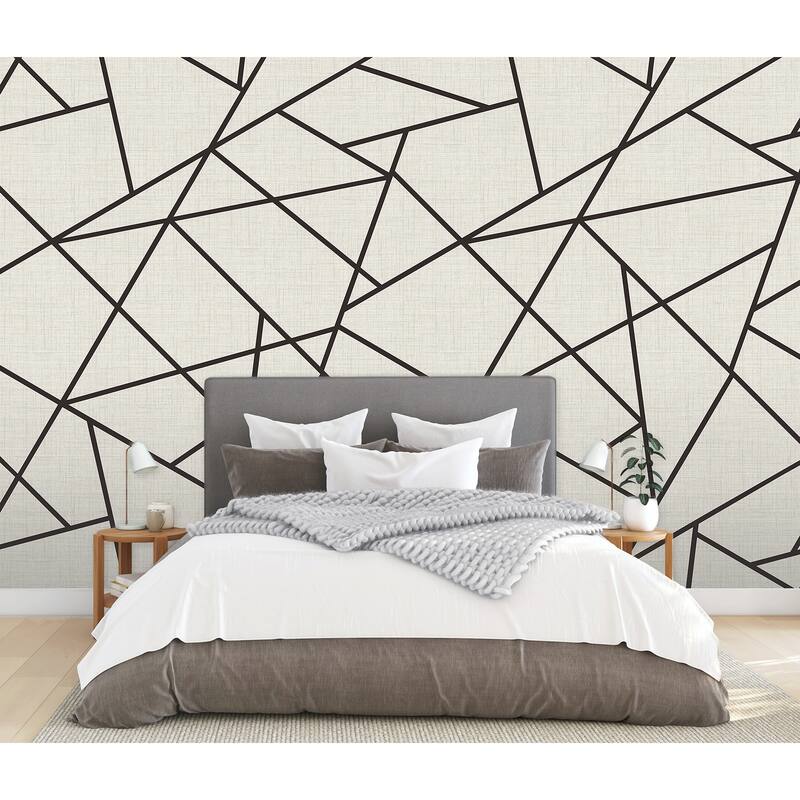 REMIX Walls by Katie Hunt Modern Lines Black on Dove Grey Wall Mural