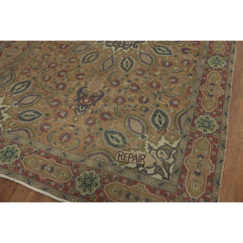 Hand Knotted Oriental 100% Wool Carpet Traditional Floral Brown Tabriz Area Rug - 9' 4'' X 6' 2''