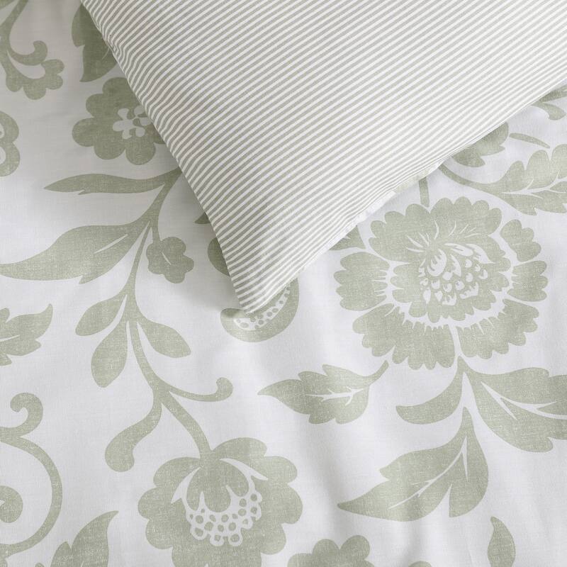 Nautica Jacob Bay Floral Reversible Stripe Cotton Lightweight Coastal Comforter (Green)