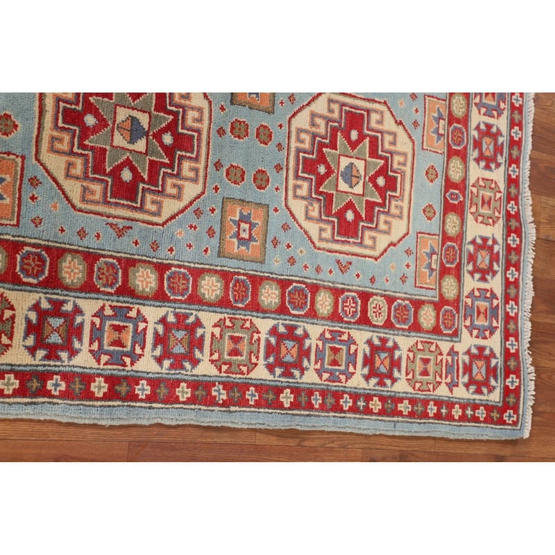 Light Blue Kazak Oriental Accent Rug Handmade Geometric Wool Carpet - 2'9" x 3'10"