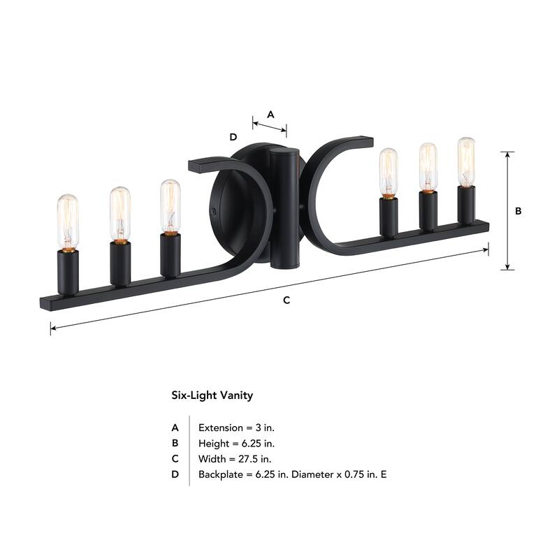 Skye 27.5 in. 6-Light Matte Black Vanity Light for Bathrooms