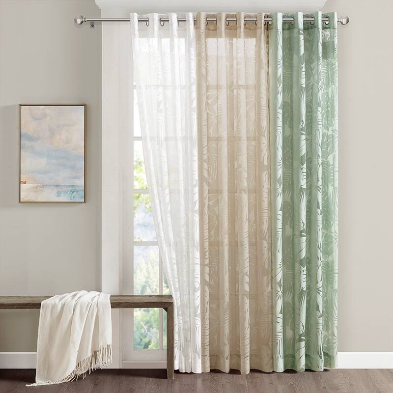Palm Leaf Burnout Window Sheer(1 Sheer Curtain) - White - 84 Inches