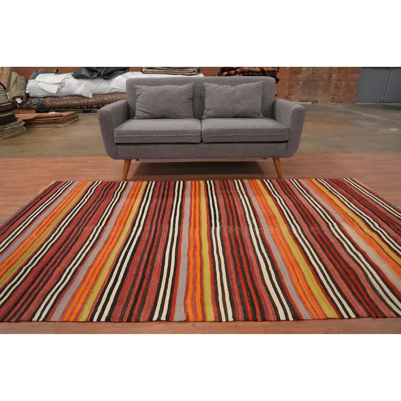 Hand Woven Oriental 100% Wool Carpet Southwestern Geometric Multi-Colored Kilim Area Rug - 8' 7'' X 5' 1''