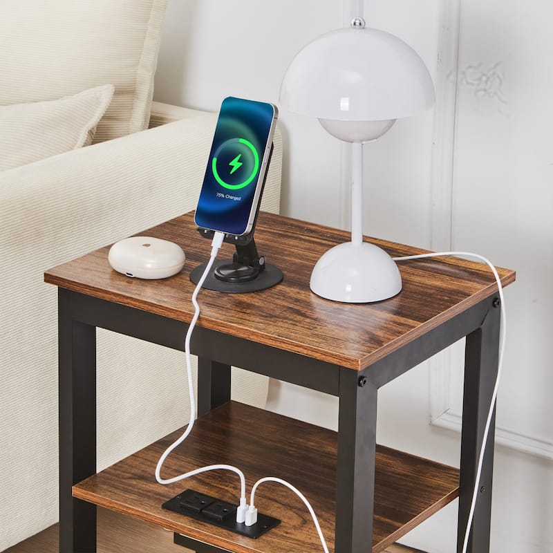 Javlergo Set of 2 Nightstand with Charging Station 3-Tier End Table with USB Ports and Outlets for Living Room Bedroom