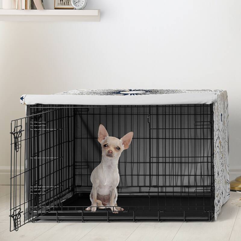 Sweet Jojo Designs Navy Blue Star and Moon Dog Crate Kennel Cover 24in. Gold Grey Celestial Sky Stars Gray Shabby Chic