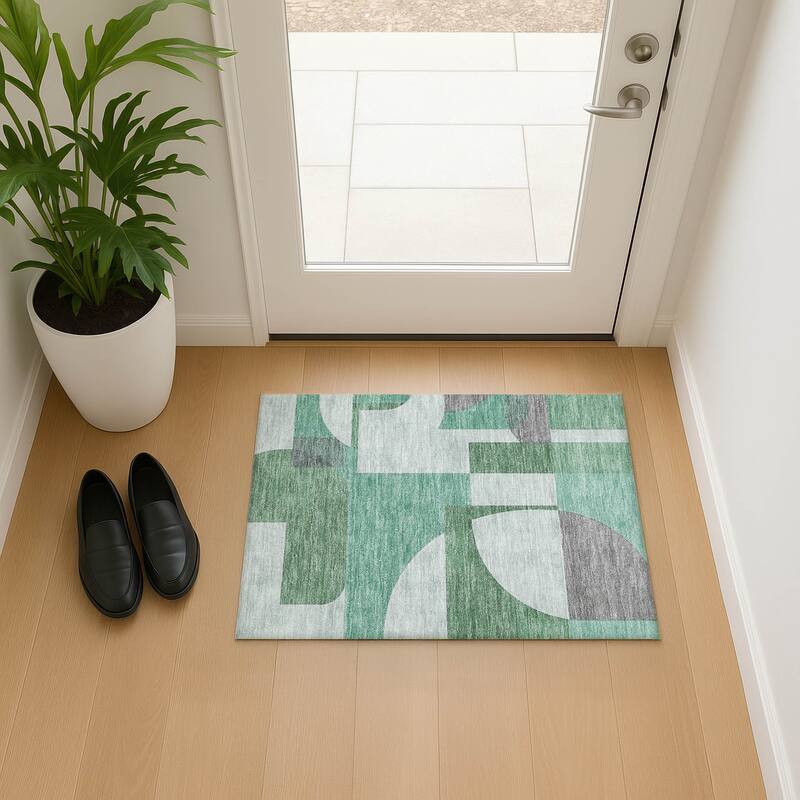 Premium Washable Super Soft Geo Modern Mayfield Rug - Green - 1'8" x 2'6"