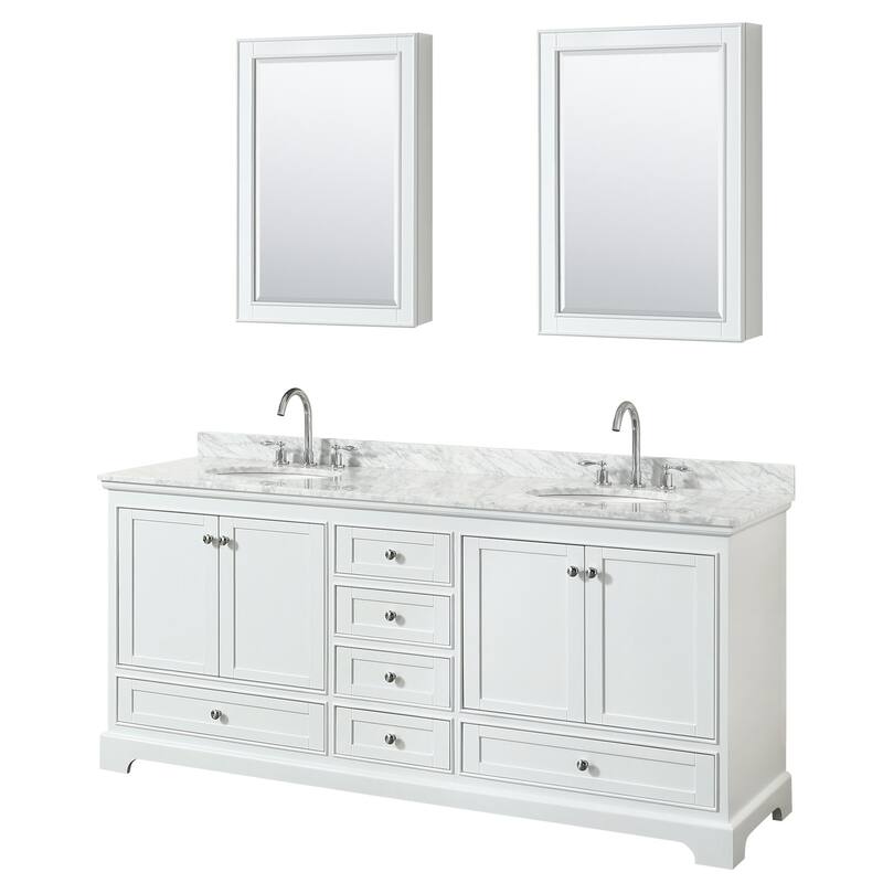 Wyndham Collection Deborah 80" Free Standing Double Vanity Set with - White / White Carrara Marble Top / Polished Chrome - Painted