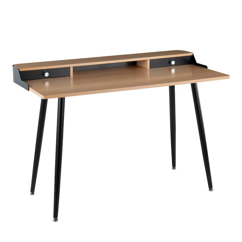 Carson Carrington Creggan Mid-Century Modern Black Metal & Wood Office Desk - Natural & Black Wood