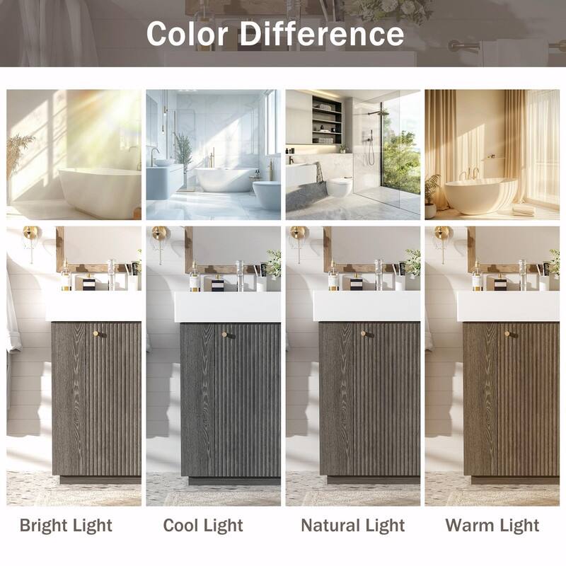 21.6" Bathroom Vanity with Ceramic Sink, Freestanding Modern Wood Grain Cabinet with Open & Closed Storage