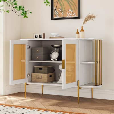 2 Door Wood Curved Cabinet with Gold Trim and Doors