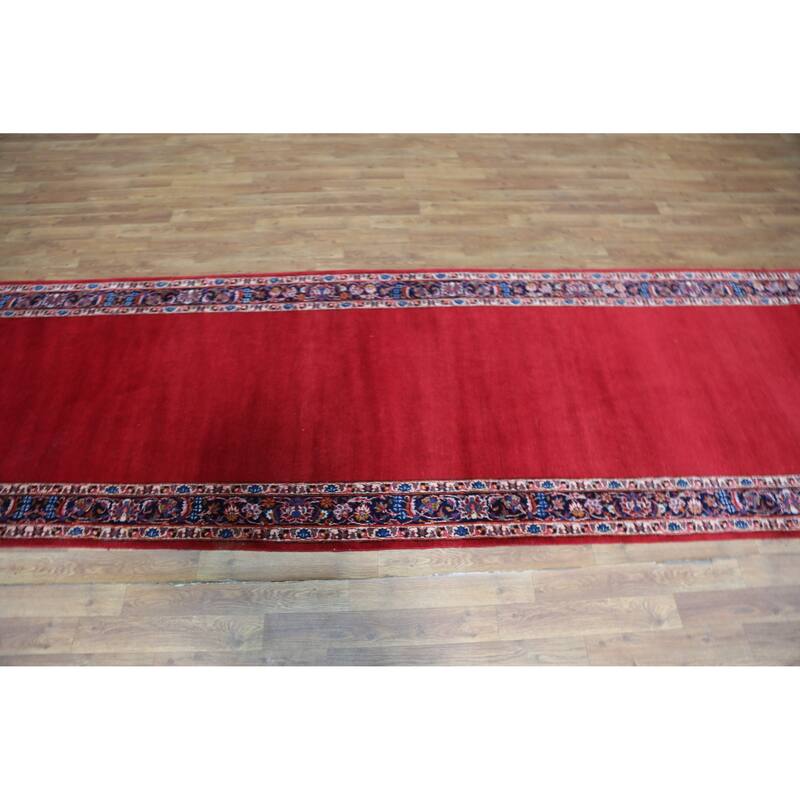 Hand Knotted Oriental 100% Wool Carpet Traditional Solid Red Kashan Runner Rug - 32' 7'' X 3' 3''