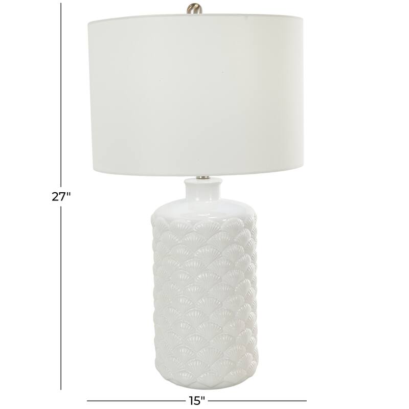 Ceramic Shell Embedded Room Table Lamp with Drum Linen Shade - White - Roche River Decor