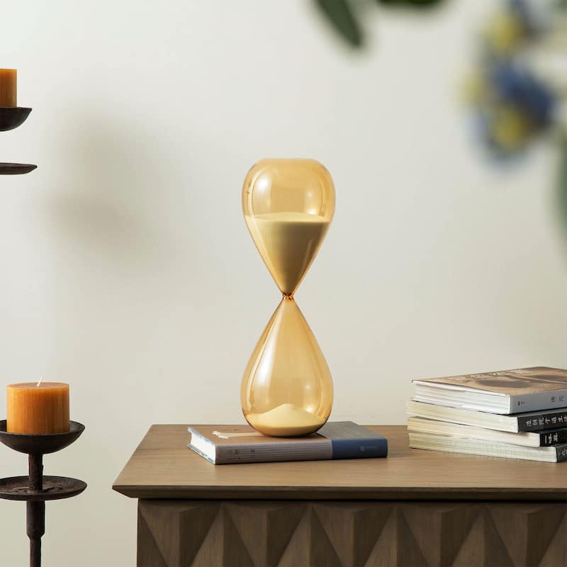 Glitzhome 13.5"H Double-layered Amber Hourglass with White Sand 30-Minute Sand Timers