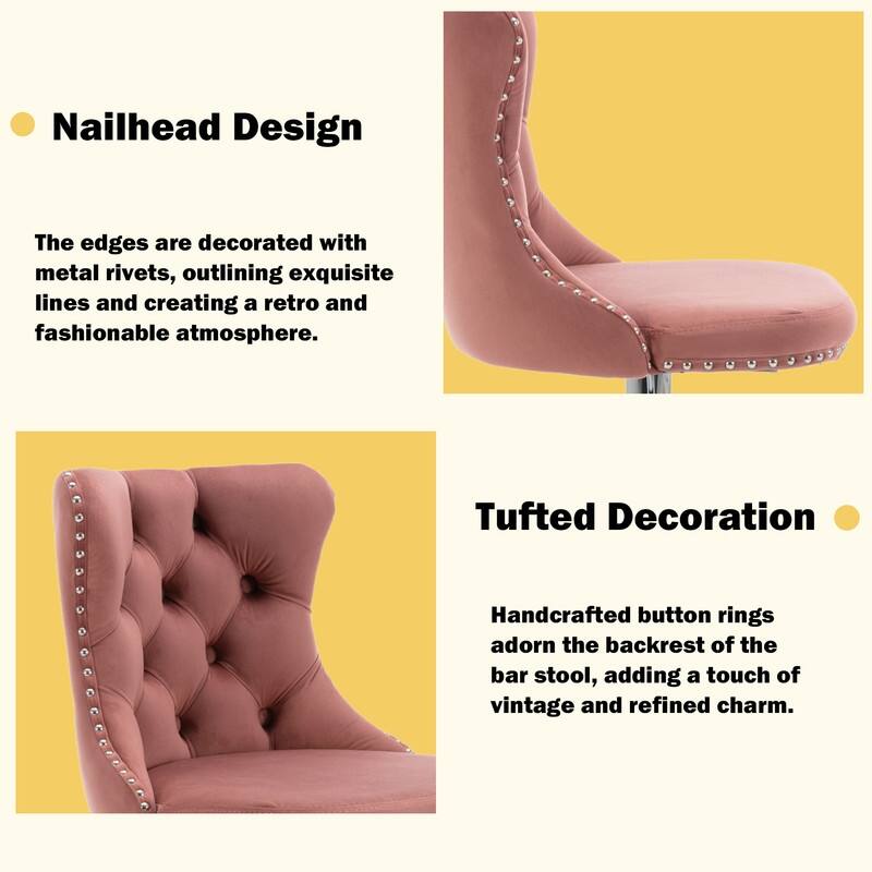 Velvet Upholstered Nailheads Tufted Swivel Bar Stools (Set of 2)