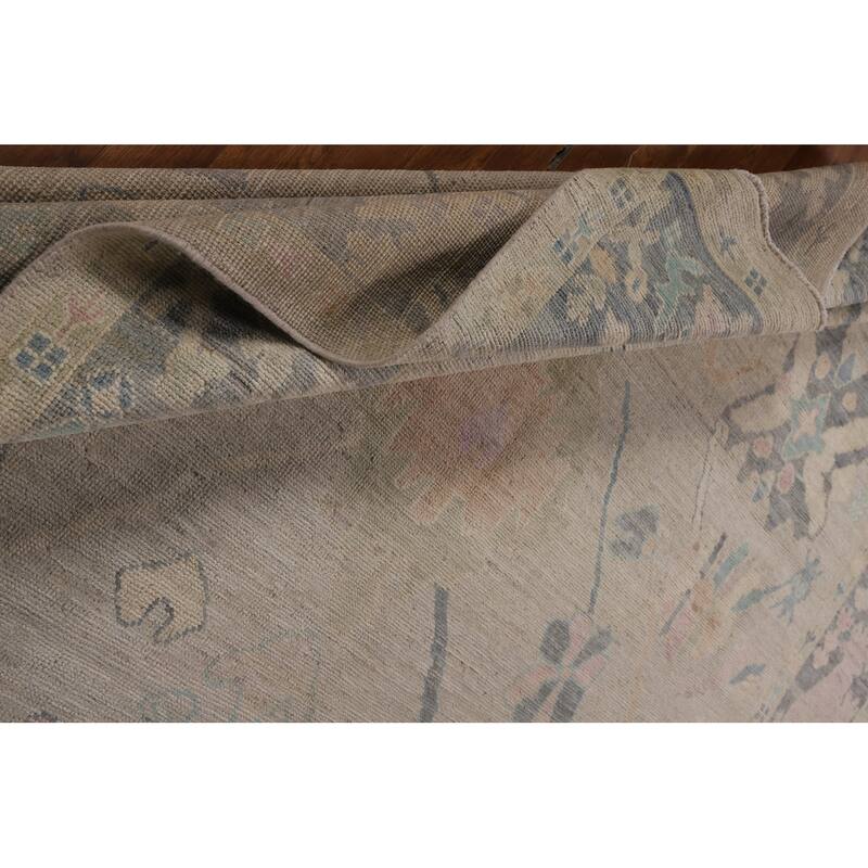 Beige Oushak Turkish Rug Hand-Knotted Oriental Wool Carpet - 8'11"x 11'11"