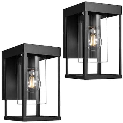 Outdoor Black Exterior Wall Lantern Sconce Light with Clear Glass 2-Pack - 9.06"H