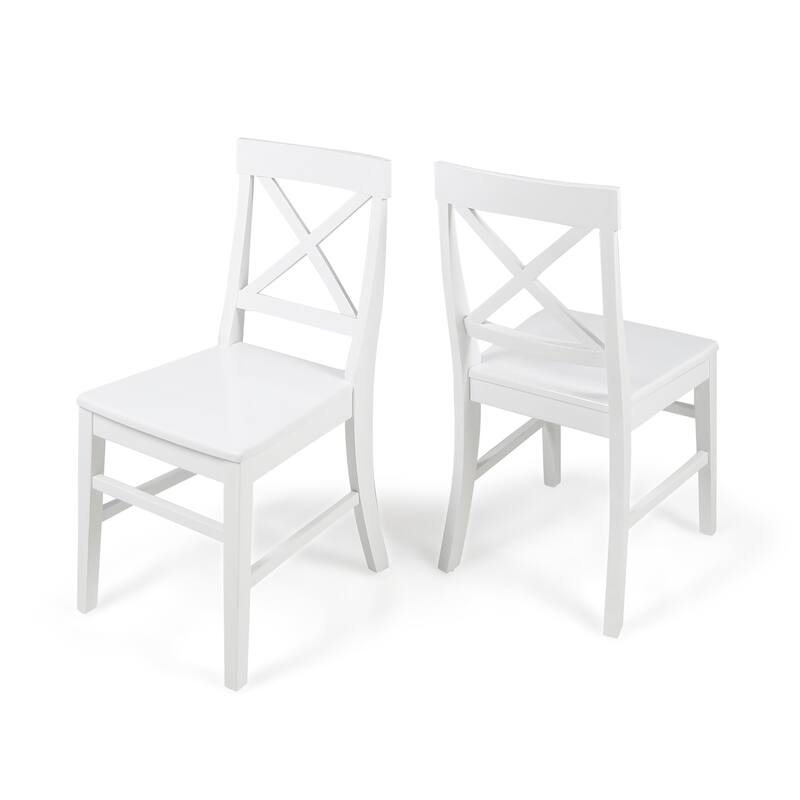 Acacia Wood Dining Chairs, White Cross Back Chairs (Set of 2)
