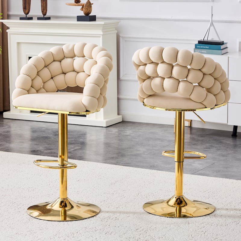 Counter Height Bar Stools Set of 2, Velvet Upholstered Swivel Bar Stools, Tufted Adjustable Dining Chairs with Footrest