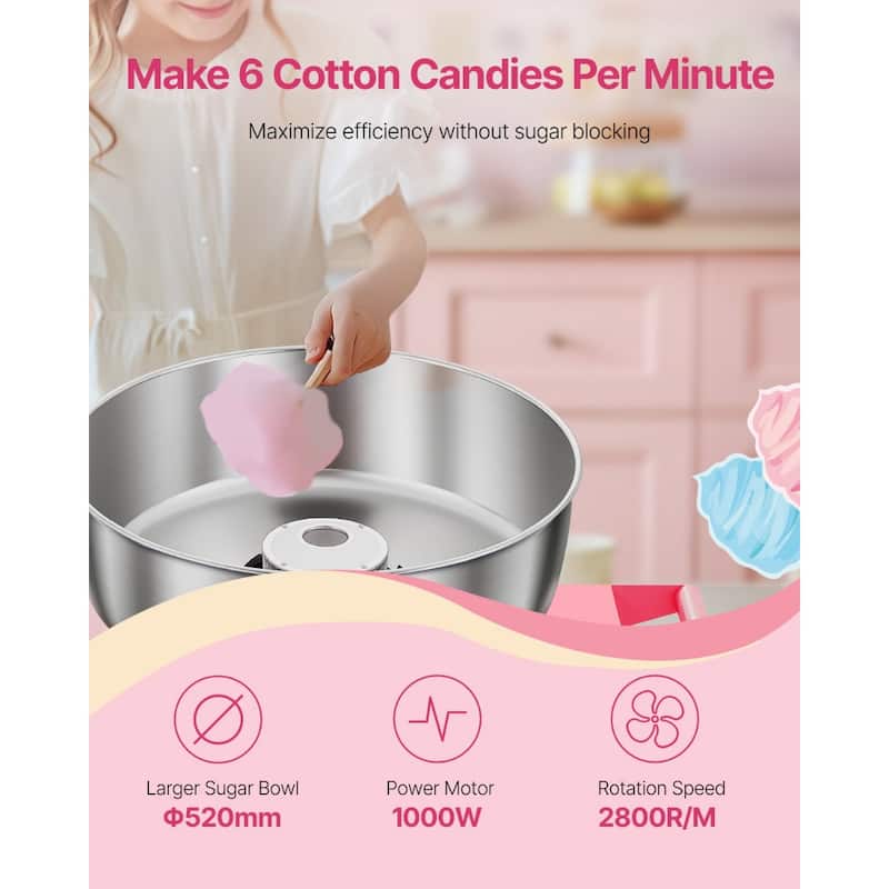 Stainless Steel 1000W Commercial Cotton Candy Machine with Temp Control - 32.24x20.47x37.6 inch