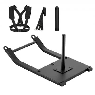 Black Heavy Duty Steel Weight Sled for Strength and Speed Training with Adjustable Harness - 24” x 13” x 14.6”
