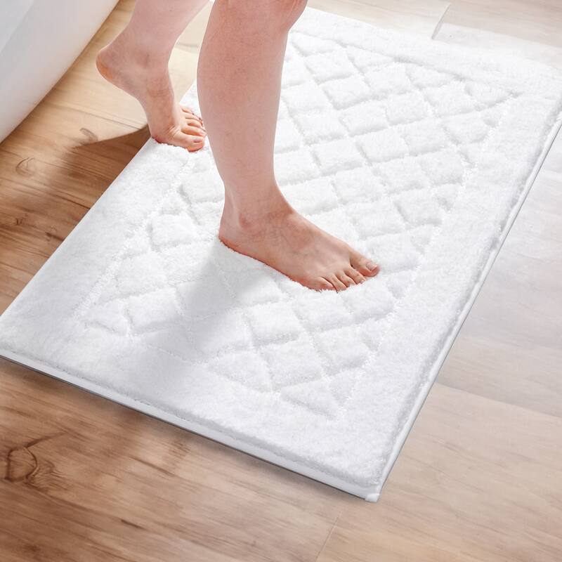 Deconovo Diamond Tufted Bathroom Rug Set, Non-Slip TPR Backing - 20x32/24x36 - White