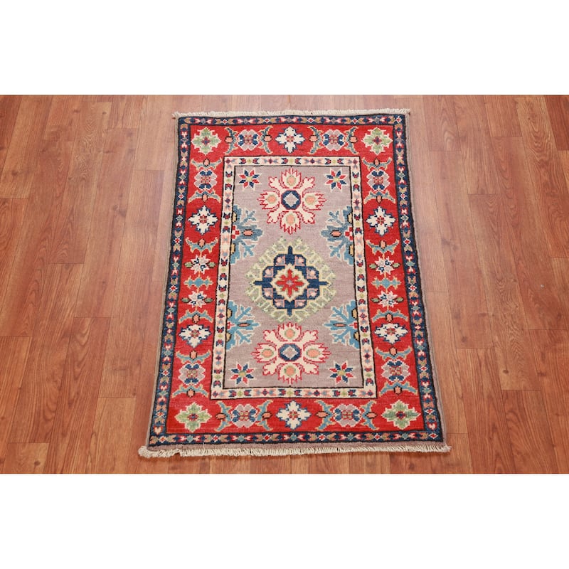 Geometric Kazak Accent Rug Hand-Knotted Wool Carpet - 2'0"x 3'0"