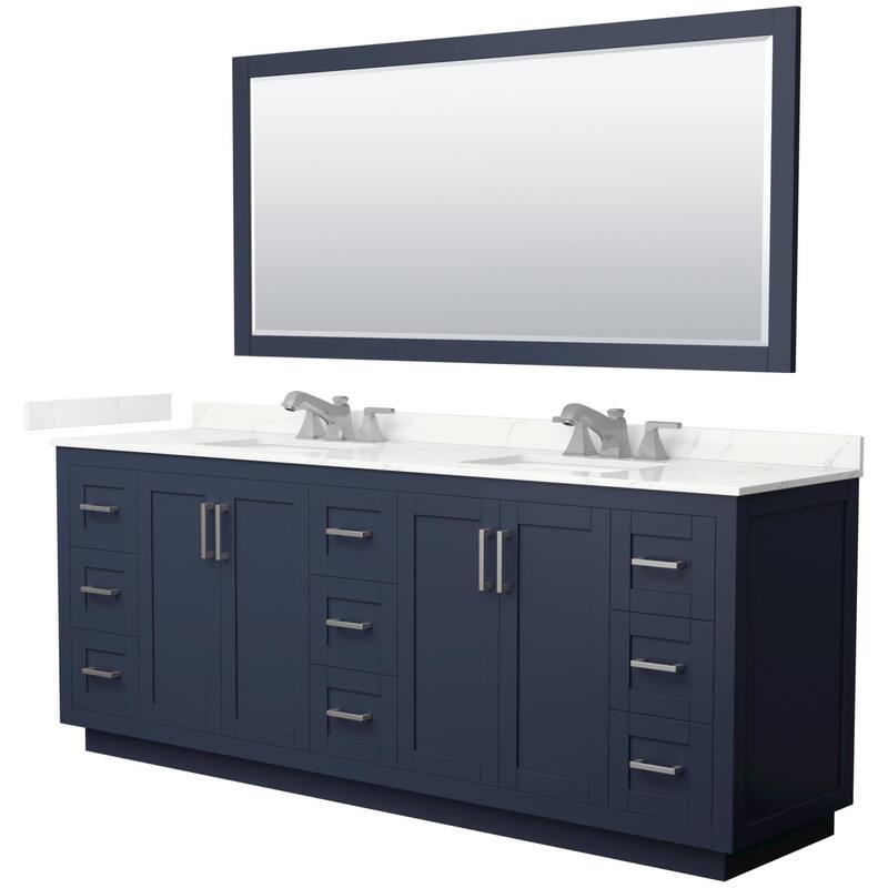 Wyndham Collection WCF292984D-QTZ-US3M70 Miranda 84" Free Standing - Dark Blue / Giotto Quartz Top / Brushed Nickel