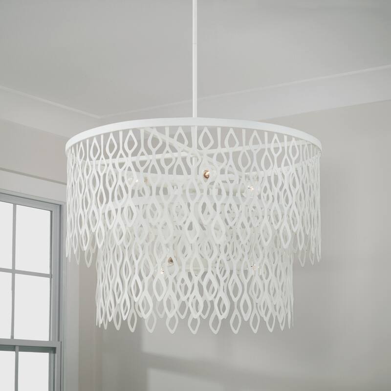 24W x 23.5H Lasercut Metal Pendant in Matte White Modern Motif