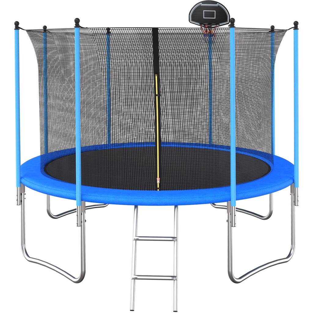 12-foot Trampoline with Inside Safety Net and Basketball Hoop