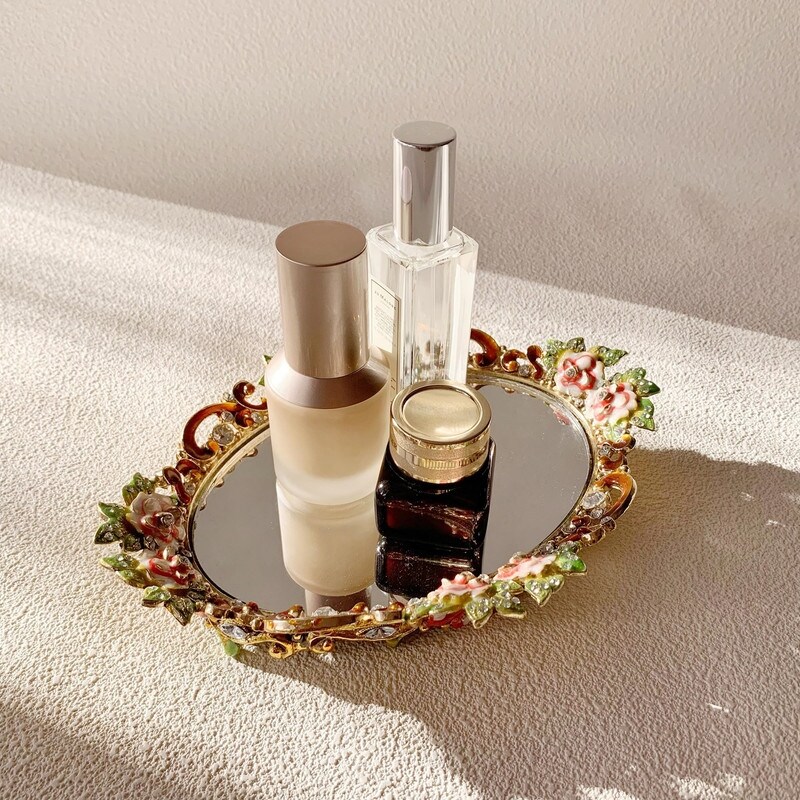 Gold Mirror Tray - Pink Rose - 8.2