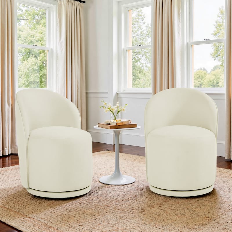 23" W Upholstered Swivel Side Chair for Dining Room Set of 2 - Beige-Cotton Linen