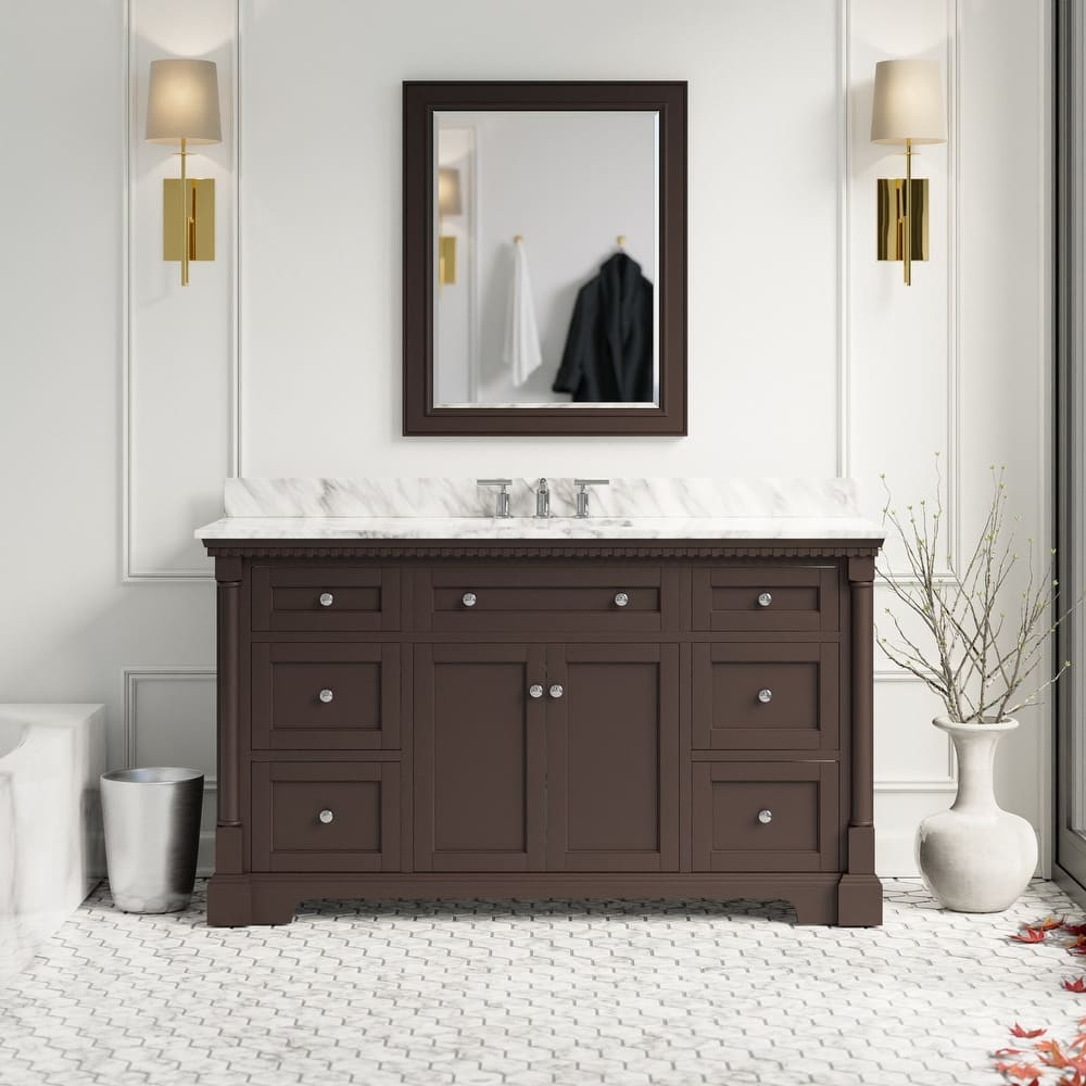 KitchenBathCollection Sydney 60" Single Bathroom Vanity with Carrara Marble Top
