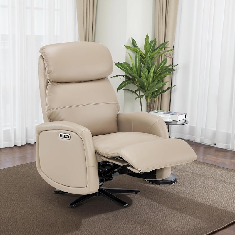 MCombo Dual Motor Power Recliner Chair for Adults, Modern Faux Leather Electric Swivel Recliner with USB Charging - Beige