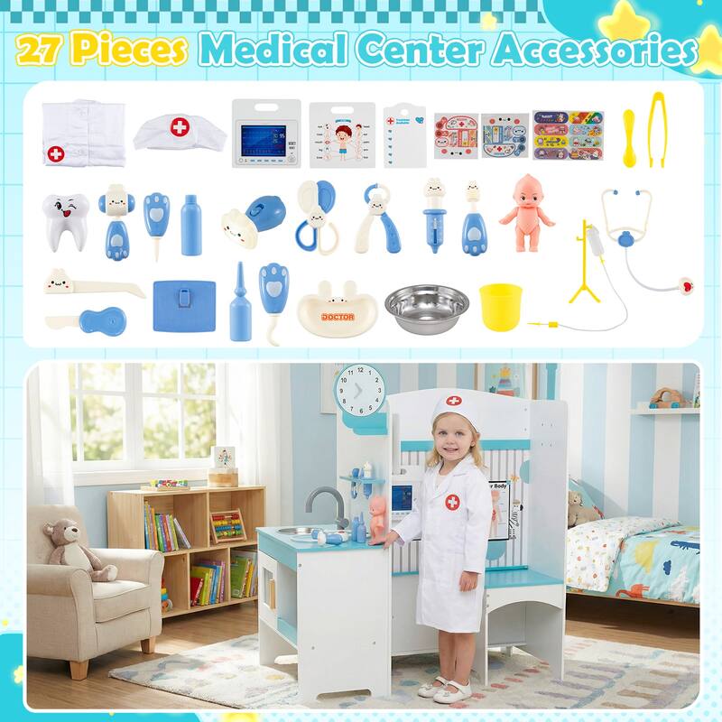 Gymax Kids Doctor Play Set w/Faucet Sink ECG Monitor Body Parts